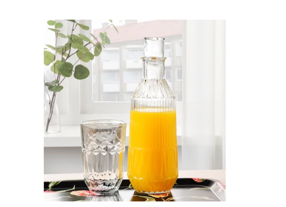 Patterned, Clear Glass Carafe With Stopper