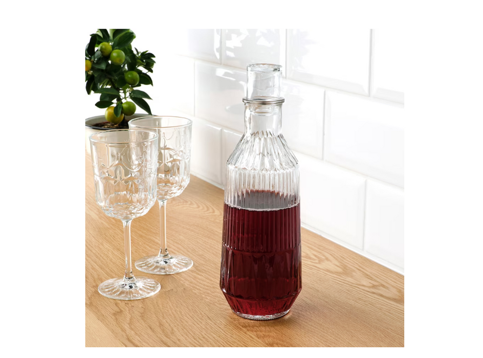 Patterned, Clear Glass Carafe With Stopper