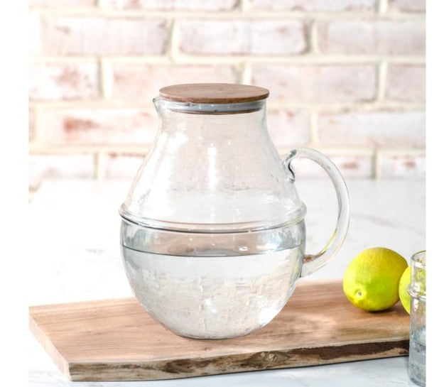 Stripe Glass Pitcher w/Wood Lid