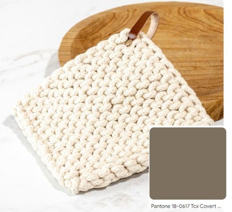 Leather Strap Knit Pot Holder