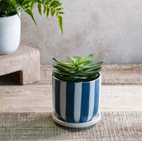 Matte Stripe Ceramic Planter