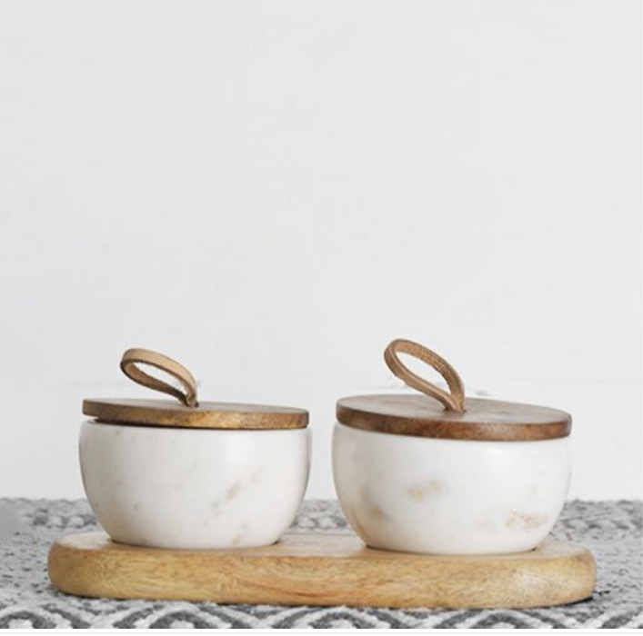 Wood & Marble Condiment Set