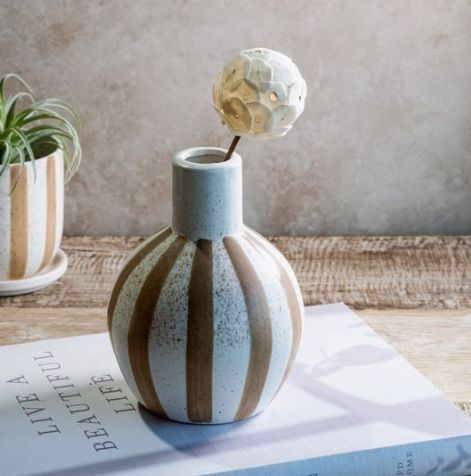 8" Matte Stripe Ceramic Vase