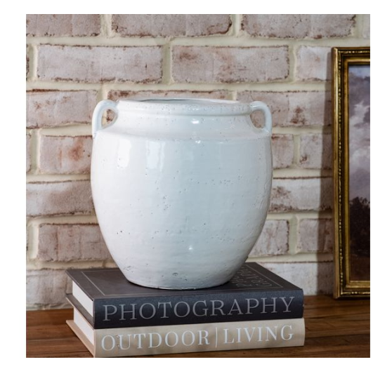 10"H White Double Ear Vase