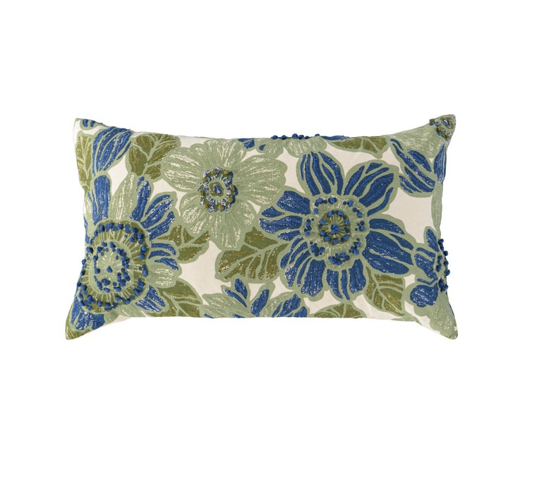 Green and Blue Floral Pillow