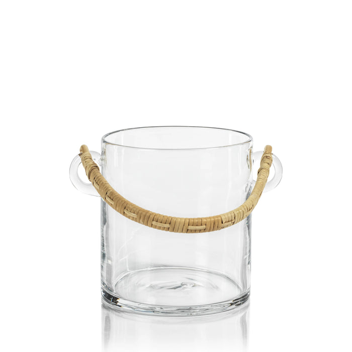 Byblos Glass Ice Bucket / Wine Cooler With Rattan Handle