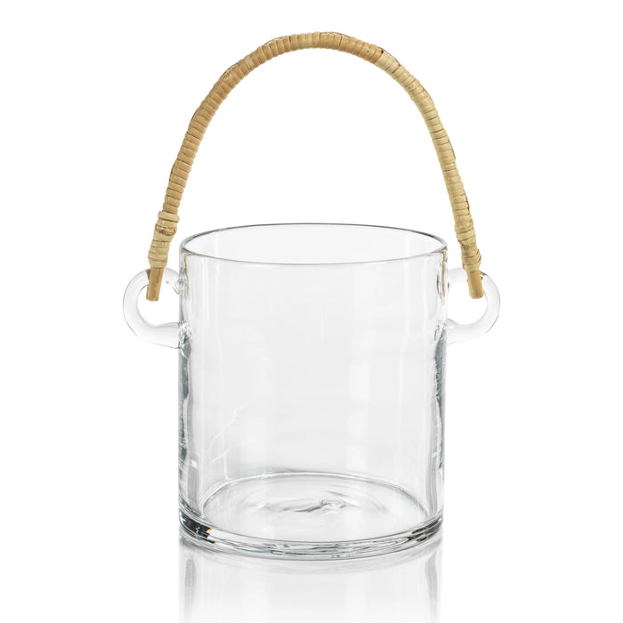 Byblos Glass Ice Bucket / Wine Cooler With Rattan Handle