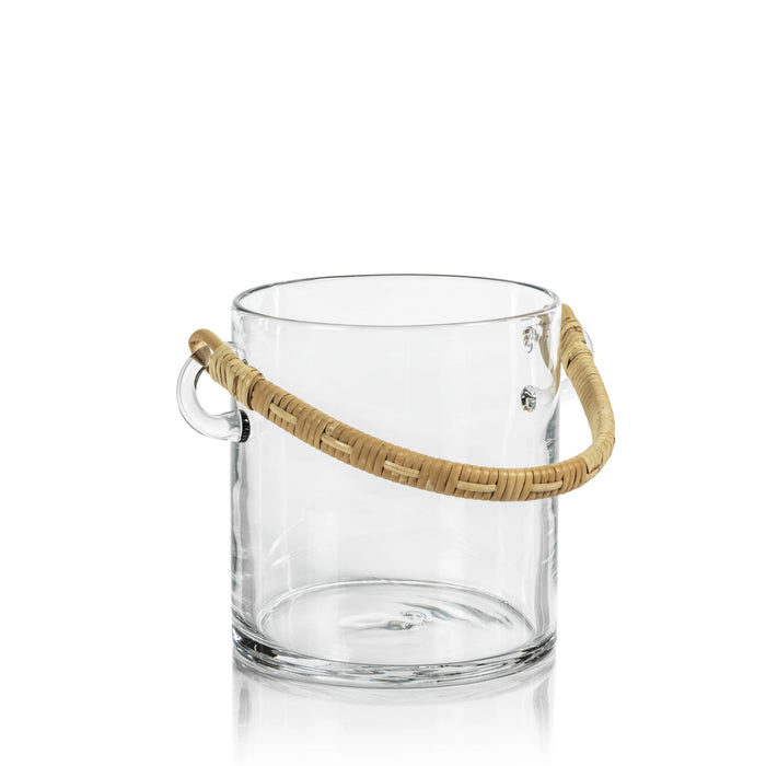 Byblos Glass Ice Bucket / Wine Cooler With Rattan Handle