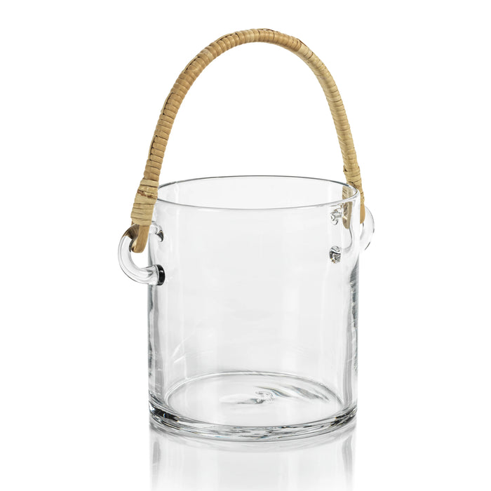 Byblos Glass Ice Bucket / Wine Cooler With Rattan Handle