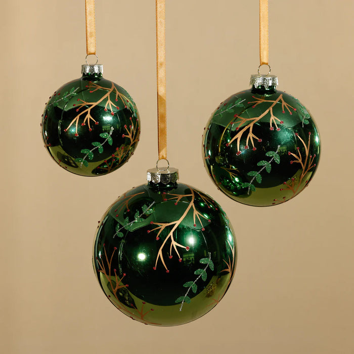 Shiny Green Metallic Glass Ball Twig Design