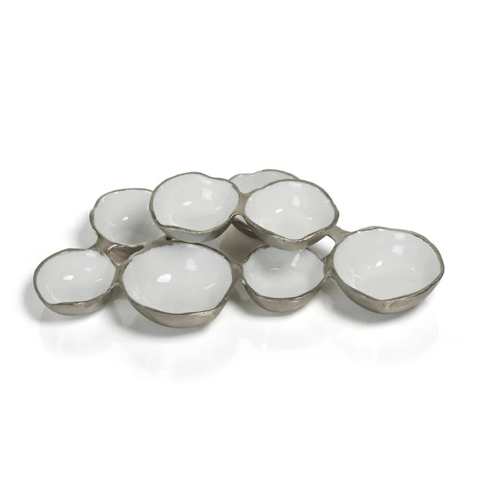 Small Cluster Of 8 Serving Bowls Nickel and White