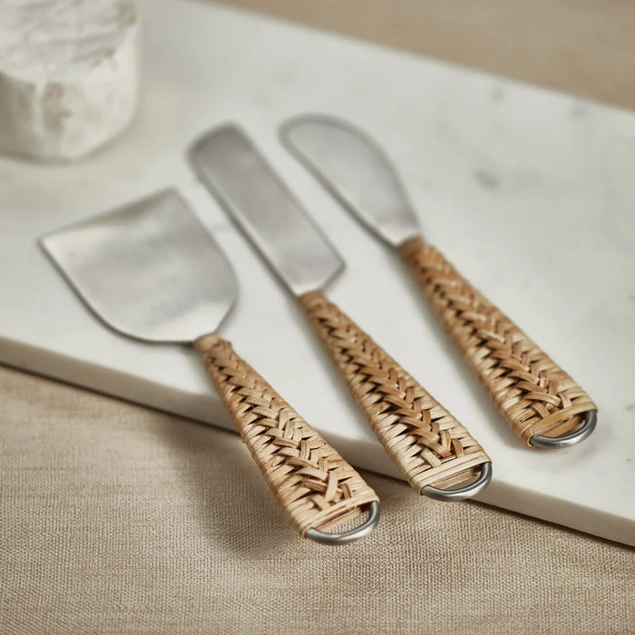 Rattan & Matt Steel Cheese Tools - Set Of 3