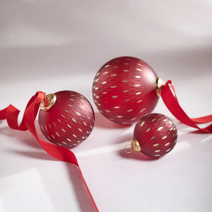 5" Frosted Gold Glass Ornament Red