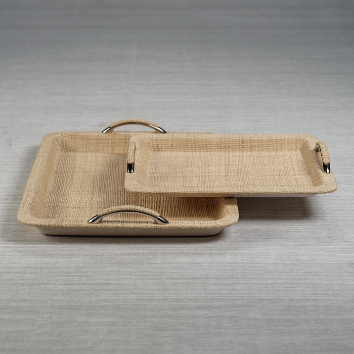 Airelles Raffia & Chambray Serving Tray