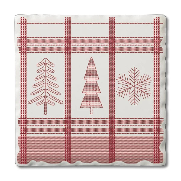Red Winter Plaid Coasters