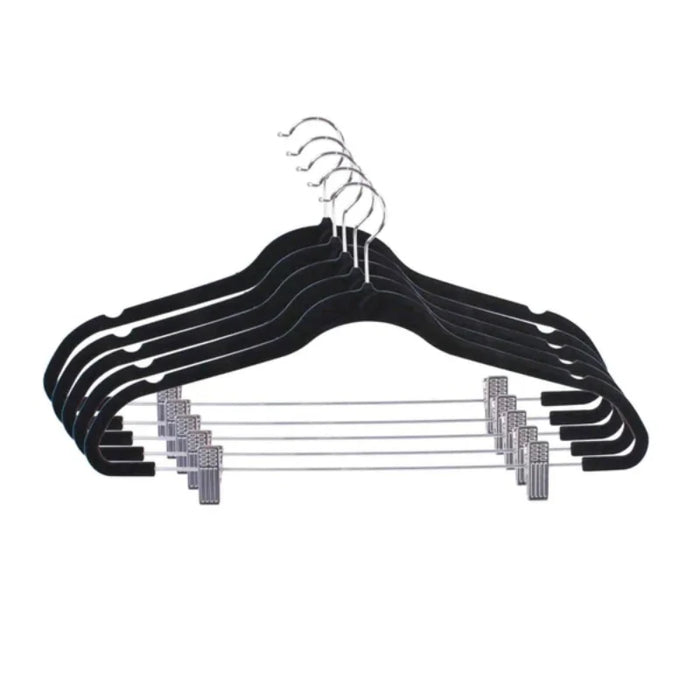 5 Piece Velvet Hangers w/Clips - Black