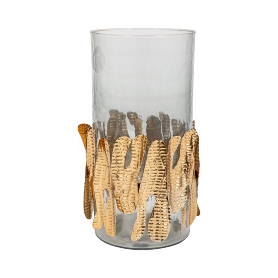 Glass Candleholder w/Metal Detail