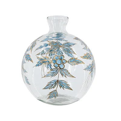 Blue Leaves Clear Vase