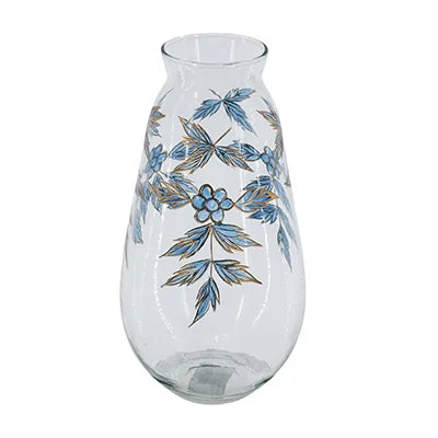 Blue Leaves Clear Vase