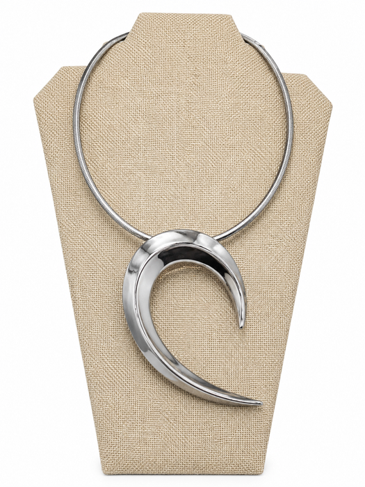 Silver Necklace with Curved Pendant