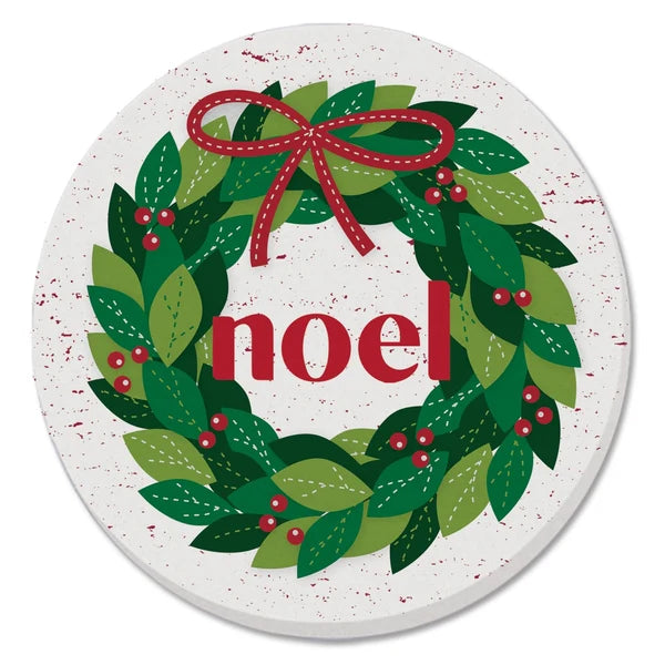 Stitched Noel Wreath Round Coaster