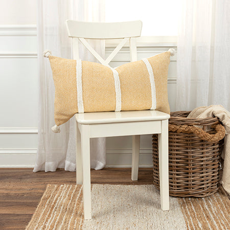 Yellow Striped Lumbar Pillow  with Tassels