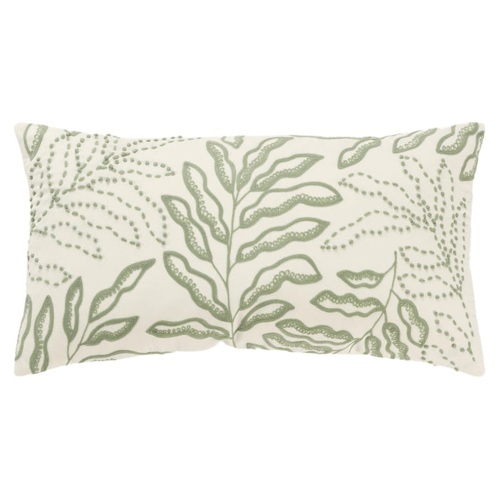 Green Flower Embroidered Lumbar Pillow