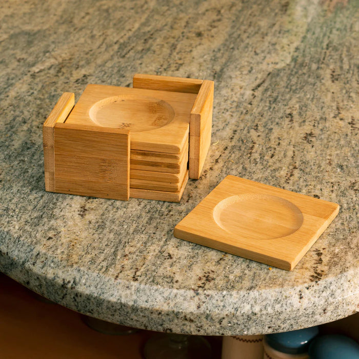 Home Basics Natural Bamboo Square Coasters With Raised Edge