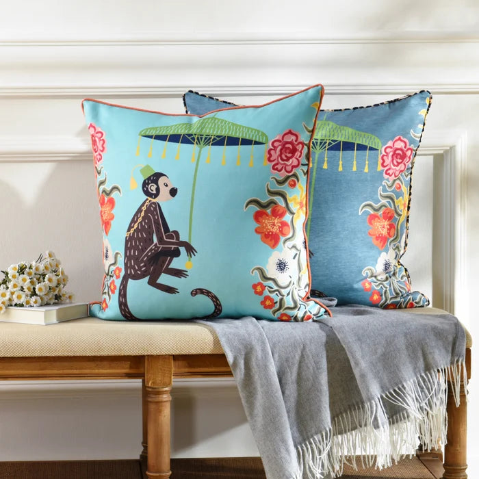 Monkey Down Pillow - Aqua