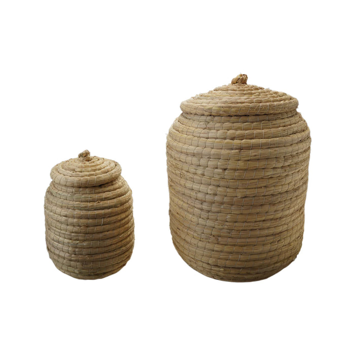 Hand-woven Straw Basket w/Lid
