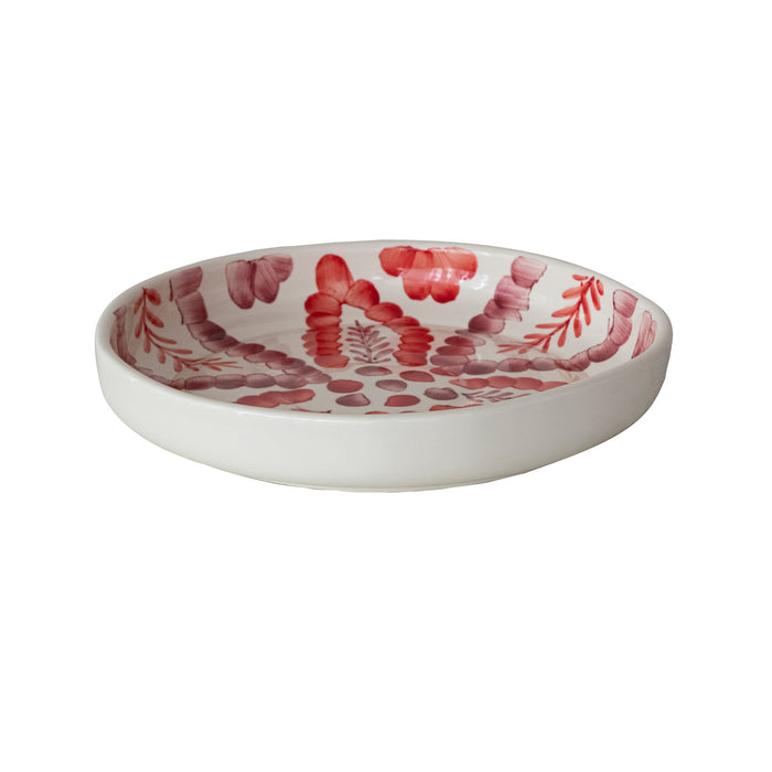 Hand-Painted Low Bowl w/Botanical Design