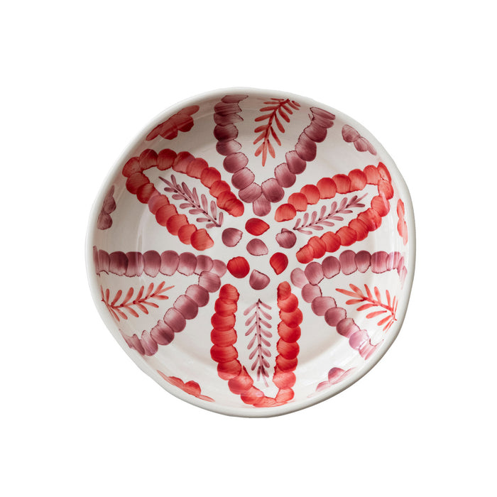 Hand-Painted Low Bowl w/Botanical Design