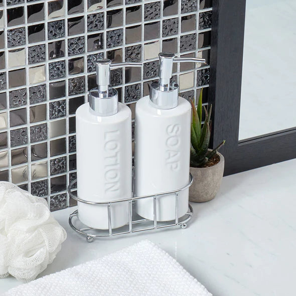 2-Piece Ceramic Soap Dispenser With Caddy