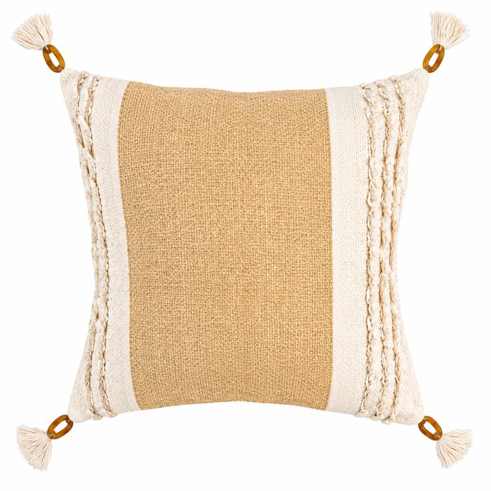 Yellow Striped Pillow  with Tassels