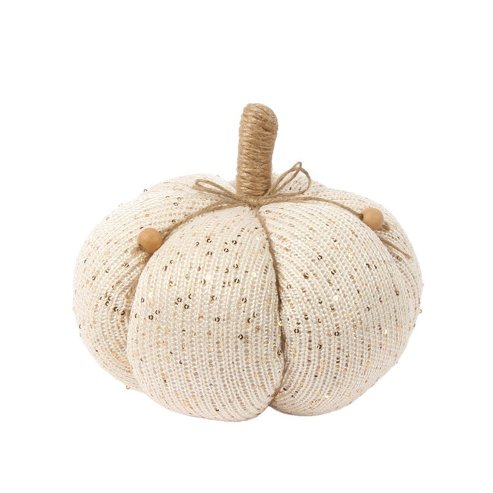Knitted Shimmer Pumpkin Shaped Pillow - White