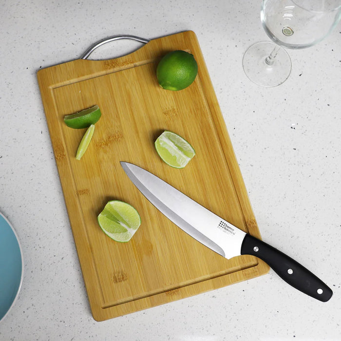 Home Basics Bamboo Cutting Board With Juice Groove And Stainless Steel Handle