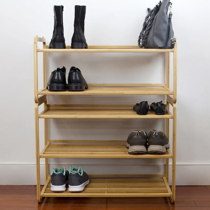 Home Basics 2 Tier Slatted Shelf Bamboo Shoe Rack - Natural