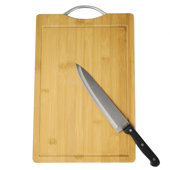 Home Basics Bamboo Cutting Board With Juice Groove And Stainless Steel Handle