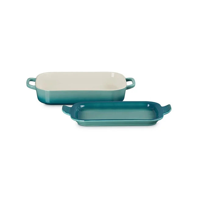 Shallow Rectangular Dish w/Platter Lid - Bleu Riviera