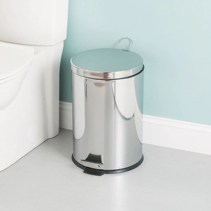 Polished Stainless Steel Round Waste Bin - Silver
