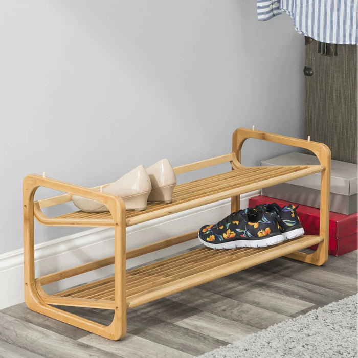 Home Basics 2 Tier Slatted Shelf Bamboo Shoe Rack - Natural