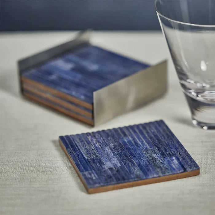 Ribbed Bone Coaster In Metal Tray - Set Of 4