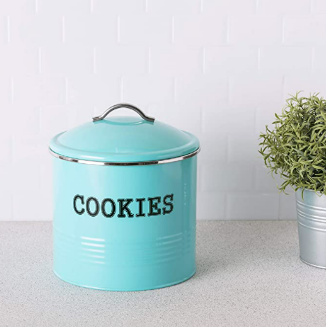 Turquoise Tin Cookie Jar