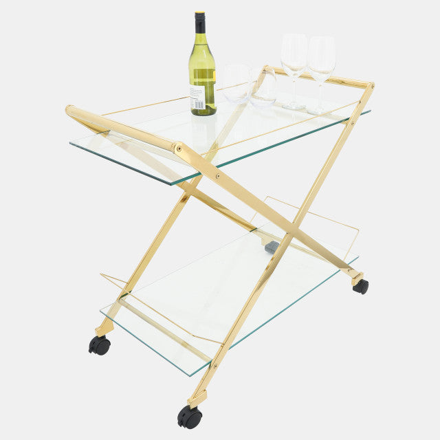 Two Tier 31" Rolling Bar Cart - Gold