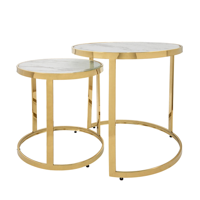 24" Nesting Metal/Marble Side Tables