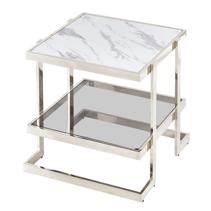 Metal And Marble Glass Side Table