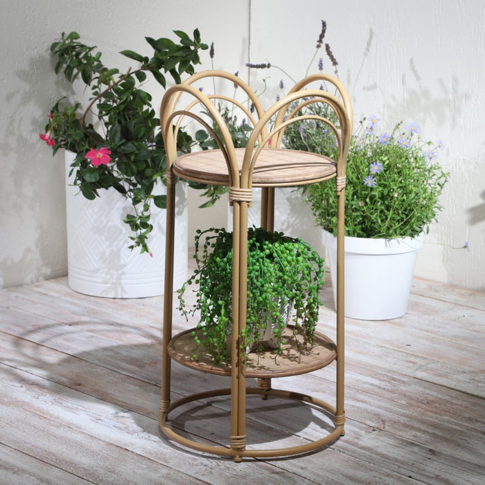 Wicker & Bamboo 2-Layer Planter Stand