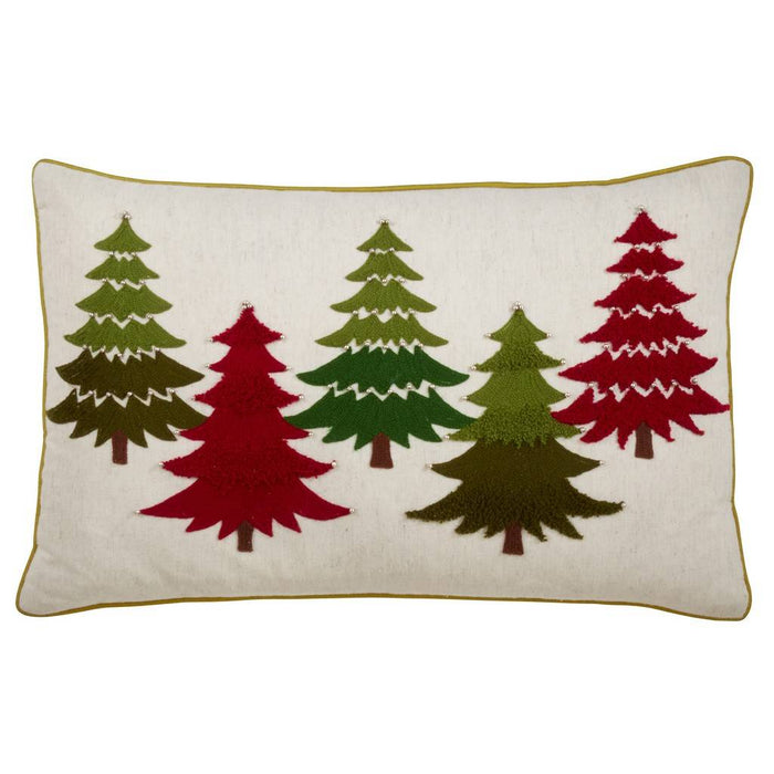 Embroidered Christmas Tree Pillow - Down Filled