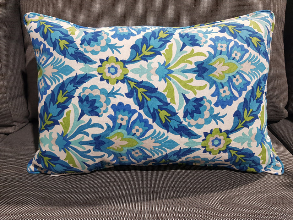 Blue And Green Flower Outdoor Pillow