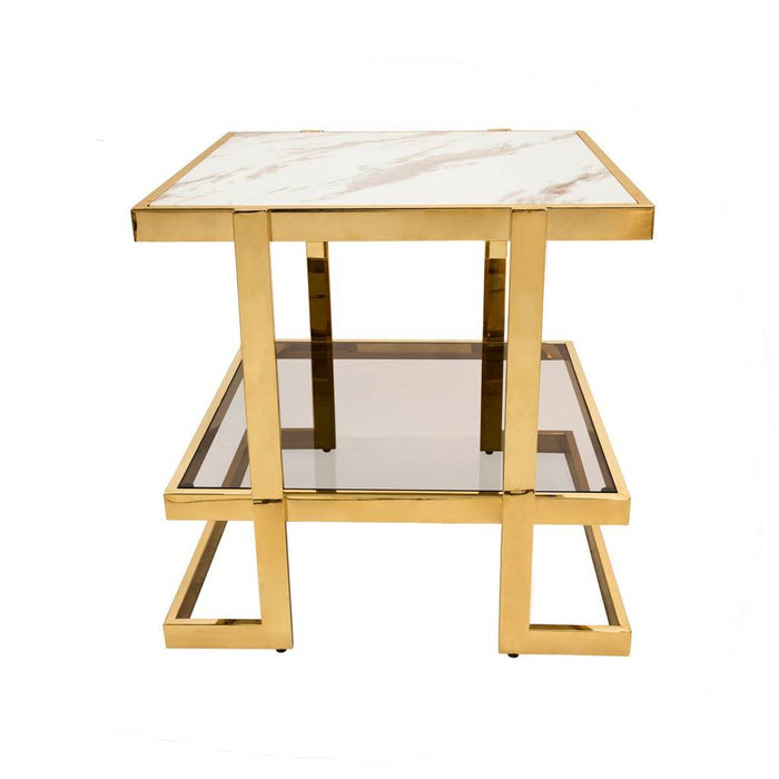 Metal / Marble Side Table - Gold